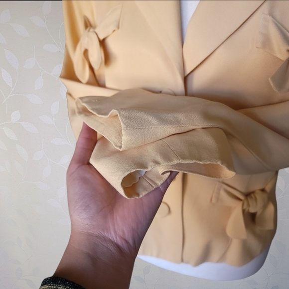 Vintage Bow Tie Detail Lightweight Blazer Jacket Pastel Equator Apricot Nude S - Picture 5 of 15